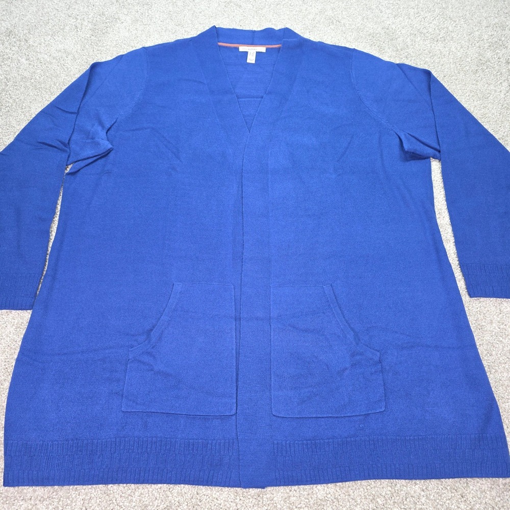 Isaac Mizrahi Live Lapis Blue Open Front Cardigan Sweater Pockets 2X A458819